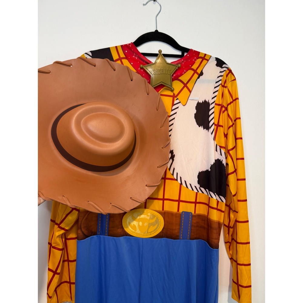 Disney Woody Toy Story Costume Adult Mens Large Jumpsuit Hat Badge Disguise